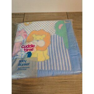 NWT Vintage Cuddle Time Baby Blanket 36X45 100% Polyester Zoo Lion Giraffe Bear